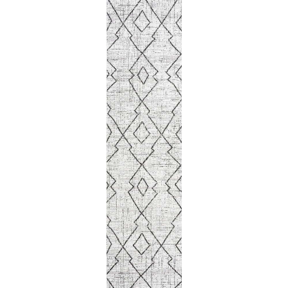 2'x8' Carwa  Diamond Trellis Indoor/Outdoor Runner Rug, Ivory/Black - JONATHAN Y