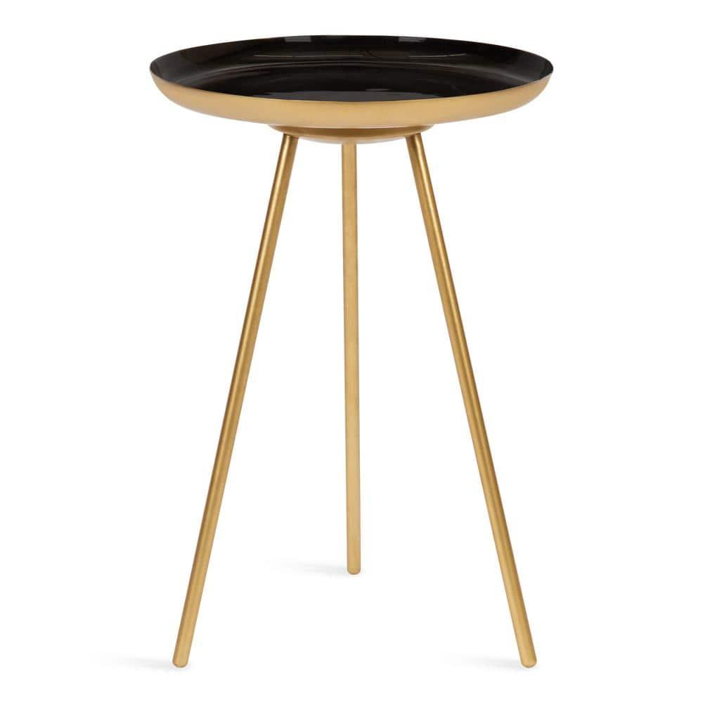Kate and Laurel Laranya Round Metal Side Table, 15x15x22.5, Black and Gold