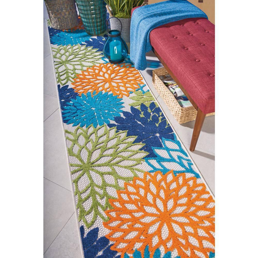 Nourison Aloha Floral Bloom Flatweave High-Low Indoor Outdoor Runner Rug Multicolor 2'3" x 10'