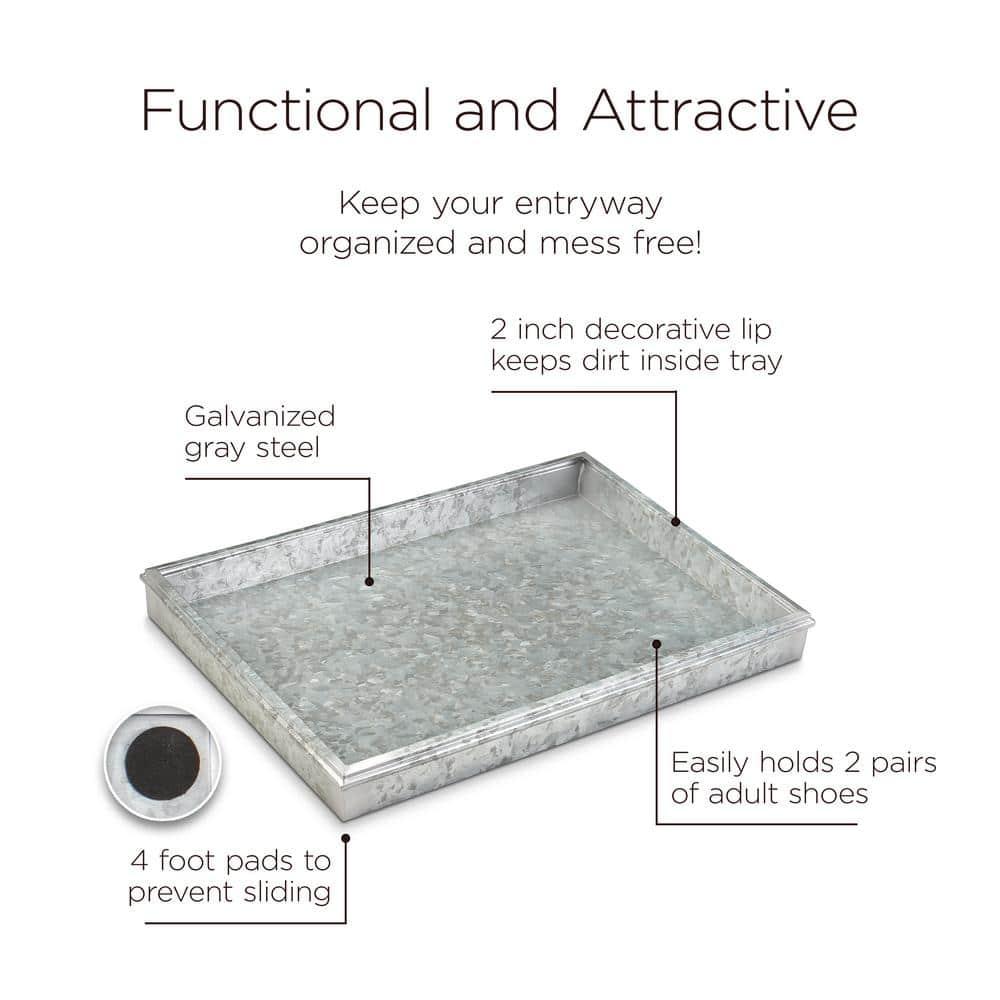 Galvanized Gray Rectangular Metal Multi-Purpose Boot Tray