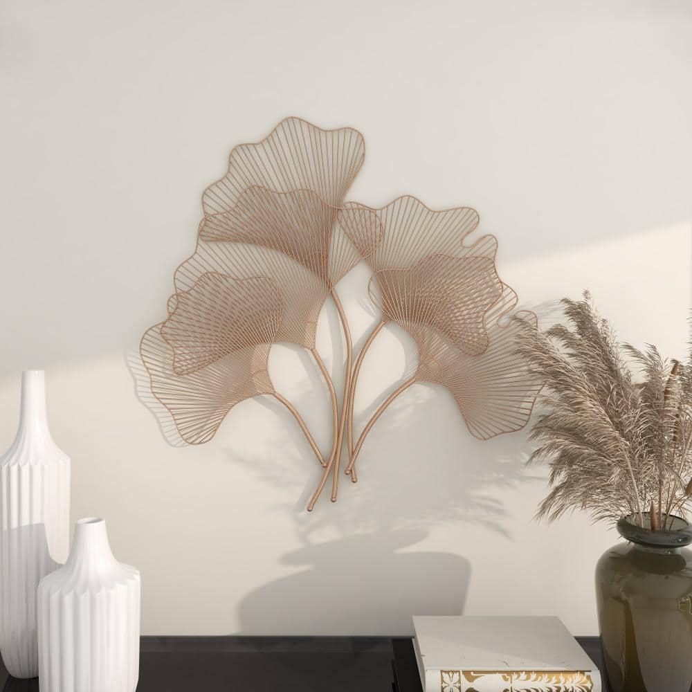 Deco 79 Metal Leaf Home Wall Decor Wall Sculpture with White Accents, Wall Art 25" x 2" x 40", Gold