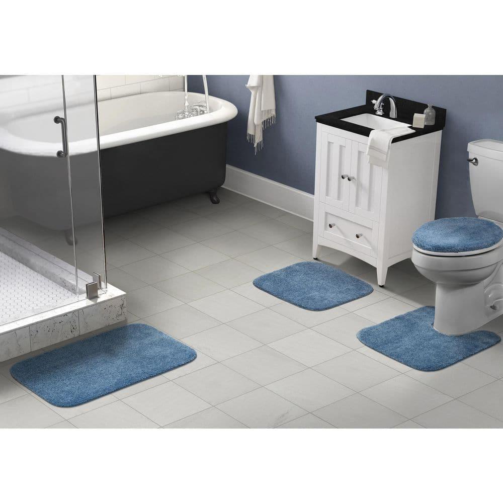 4pc Traditional Nylon Washable Bathroom Rug Set Basin Blue - Garland Rug: Includes Lid & Contour Cover, Machine Made