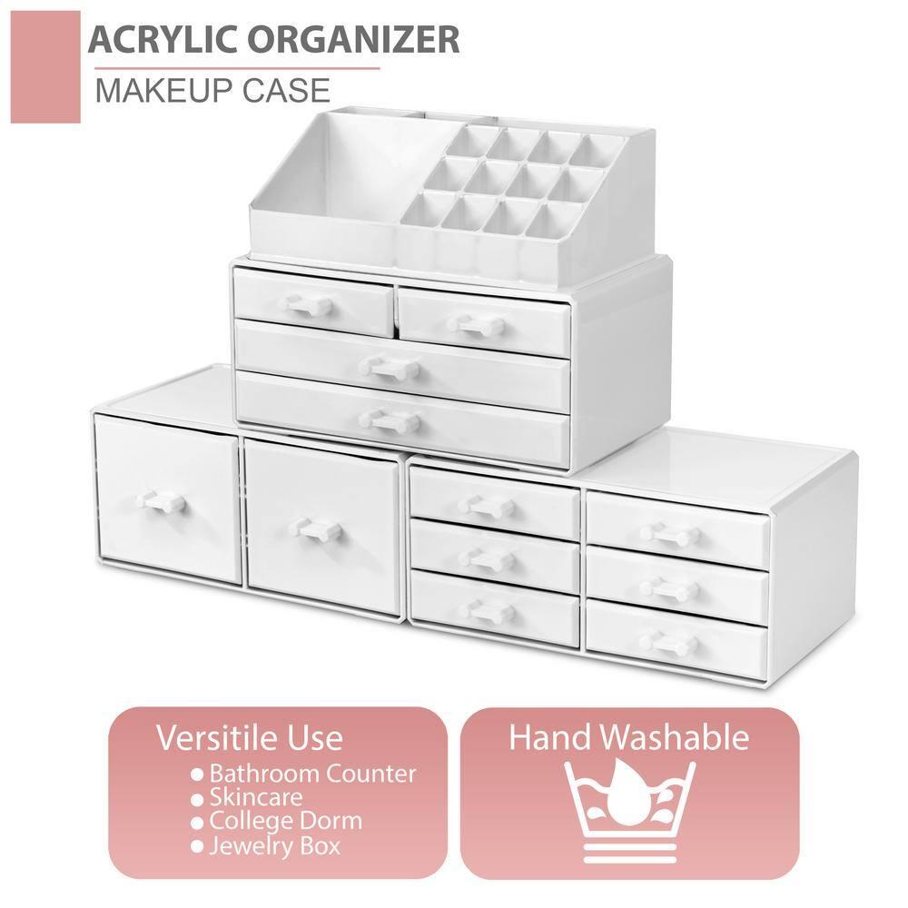 Sorbus Large Makeup Organizer - Stackable Jewelry & Makeup Organizer For Vanity, Bathroom Storage, Dresser - 12 Drawers Cosmetic Beauty Organizers and Storage with Lipstick, Makeup Brush Holder