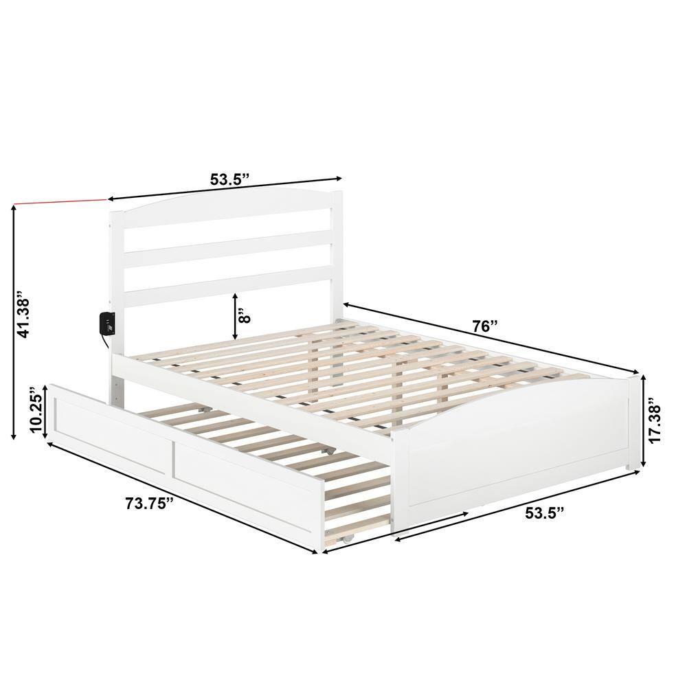 AFI Warren Solid Wood Full Bed w/ Footboard & Twin Trundle in White