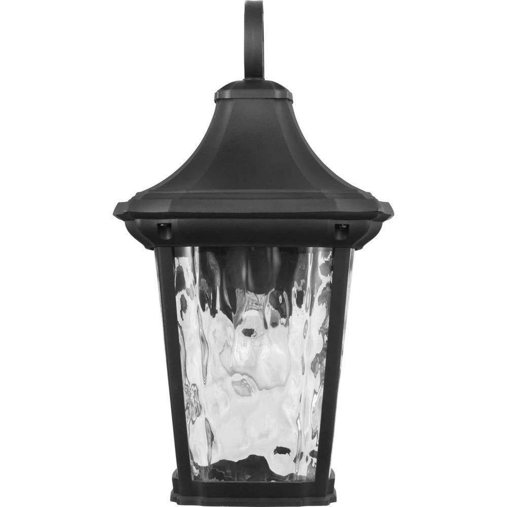 Progress Lighting Marquette 1-Light Outdoor Wall Lantern in Black with Water Glass Shade