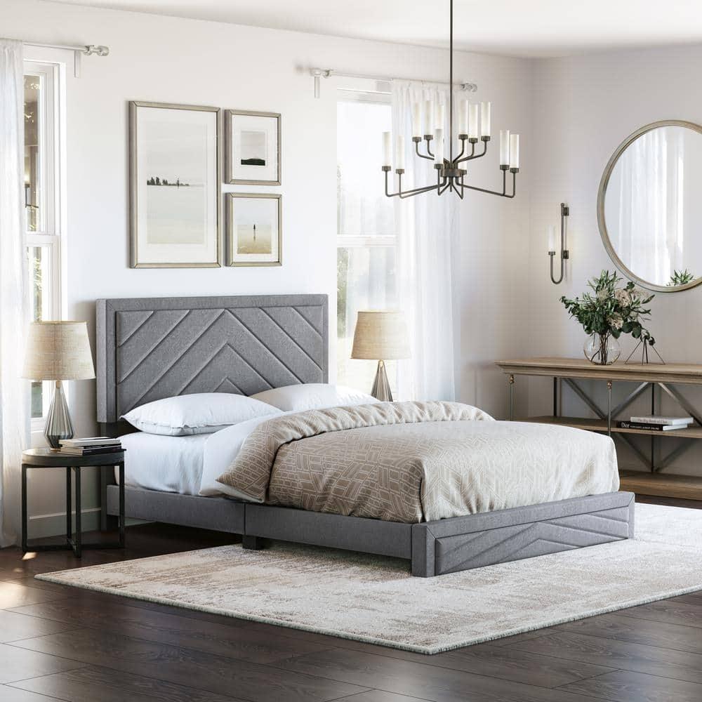 Boyd Sleep Barcelona Linen or Faux Leather Upholstered Platform Bed Frame with Adjustable Headboard, Heavy Duty Slat Support System, No Box Spring Required - Boyd Sleep
