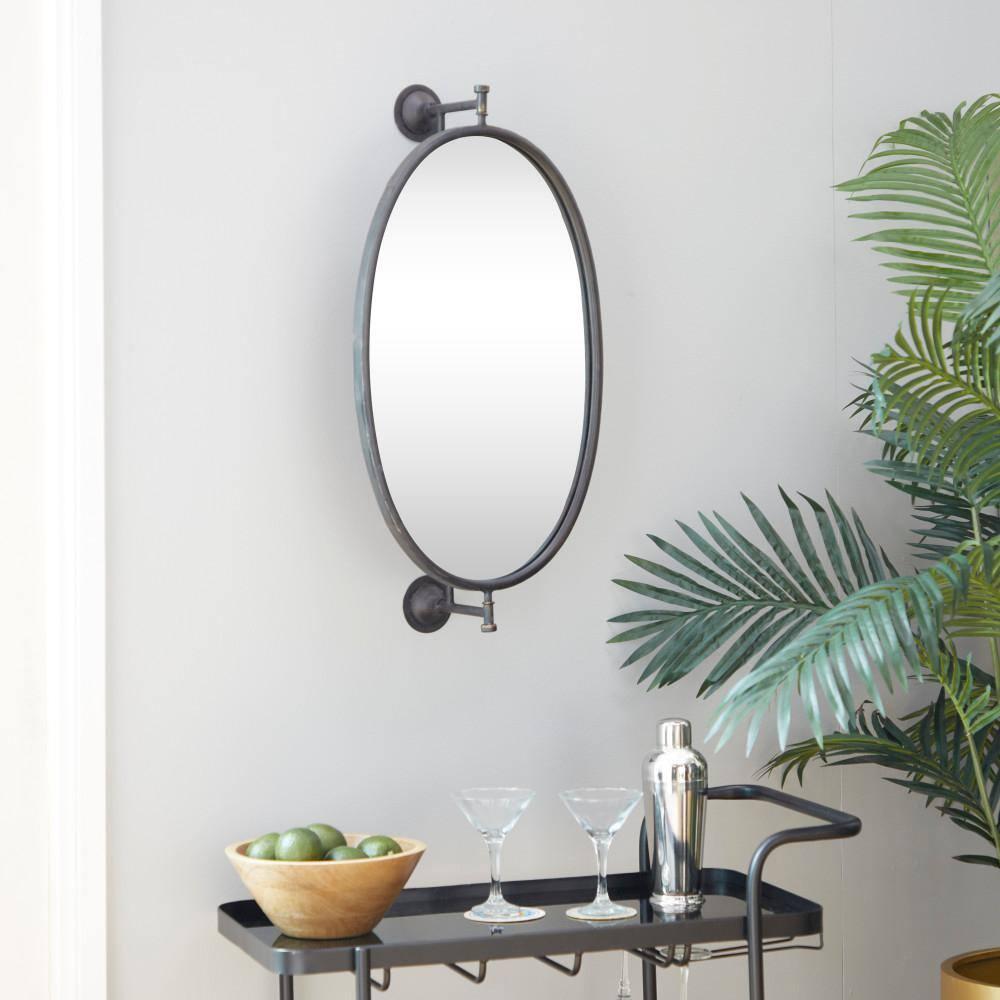DecMode 15" x 29" Black Handmade Oval Shaped Wall Mirror