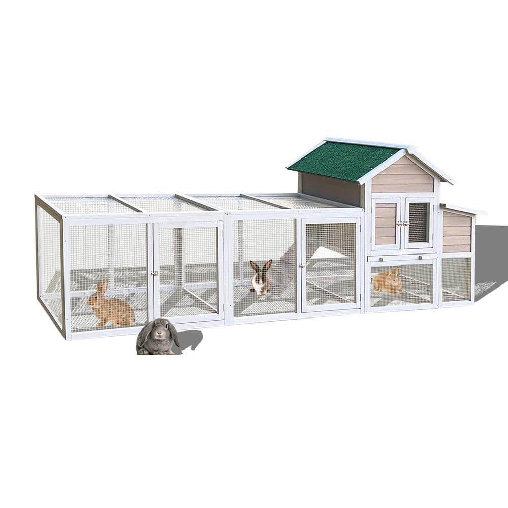 122 in. Large Gray Wood Chicken Coop Hen House Pet Rabbit Hutch Wooden Pet Cage Backyard with Nesting Box