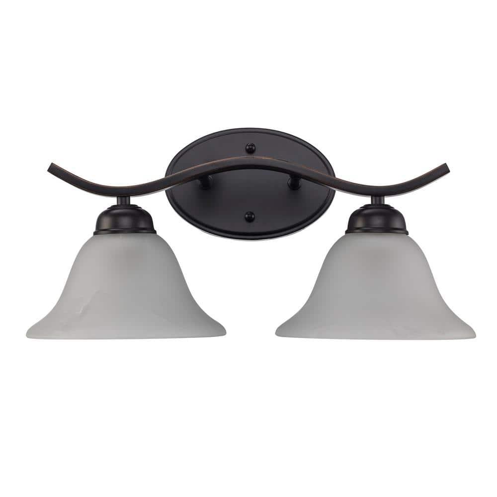 Hollyslope 17 in. 2-Light Oil Rubbed Bronze Bathroom Vanity Light Fixture with Marbleized Glass Shades