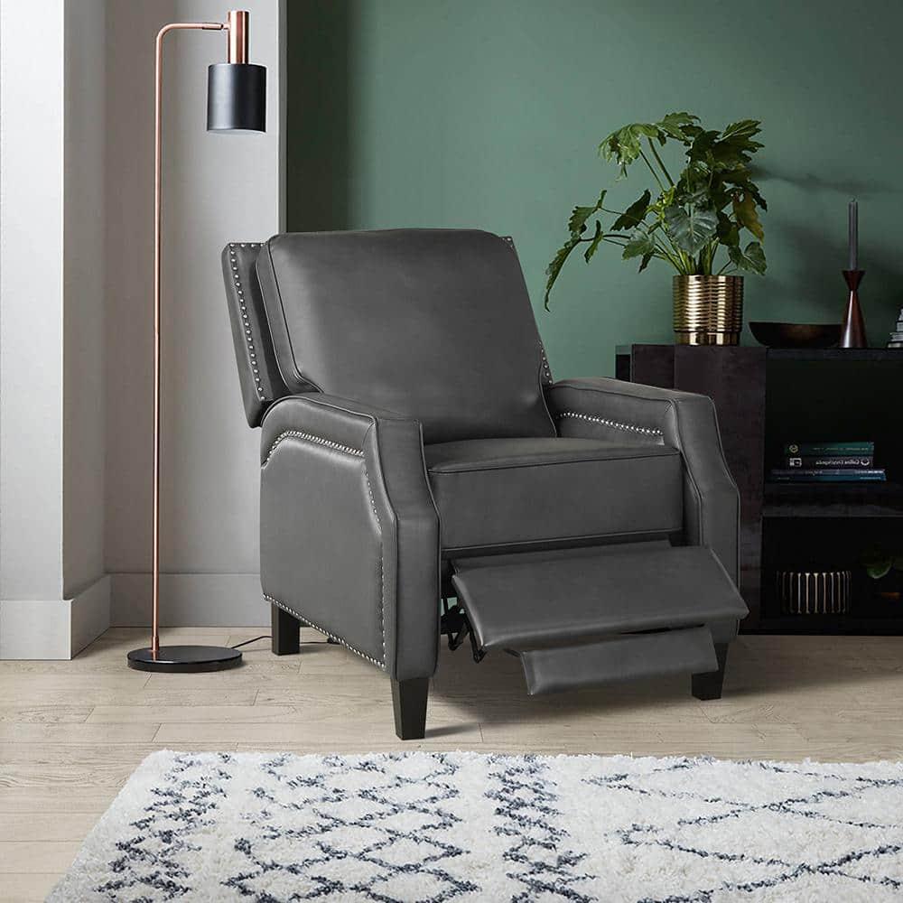 Lexicon Berenson Faux Leather Upholstered Push Back Recliner in Gray Color