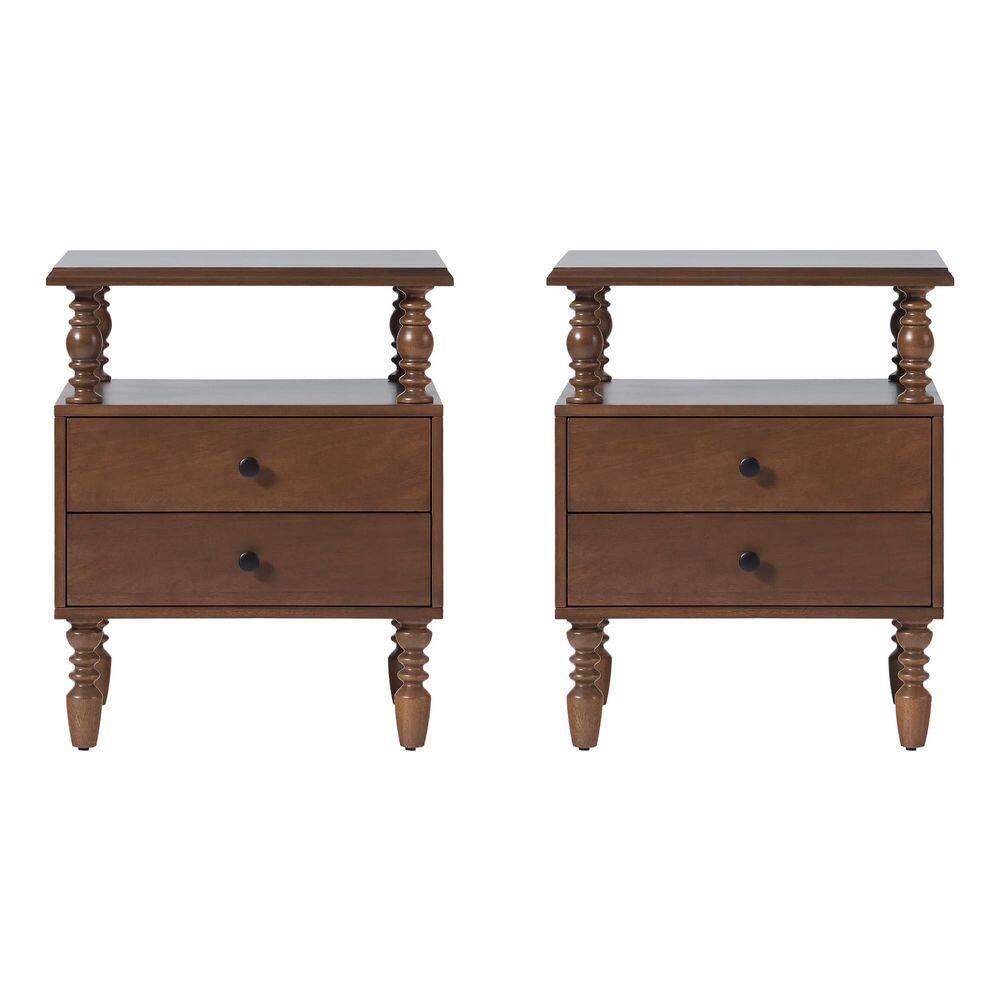 Vivienne Easy Assembly Solid Wood Spindle 2-Drawer Nightstand (Set of 2)