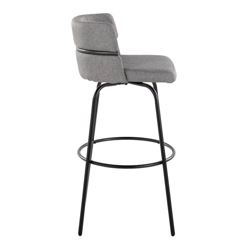 LumiSource Black Metal, Light Grey Fabric Cinch Claire 30" Fixed-Height Barstool - Set of 2