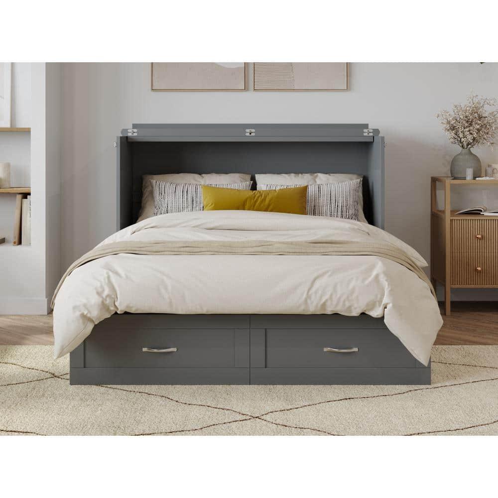 AFI Hamilton Full Solid Wood Murphy Bed Chest with Built-In Charger in Gray