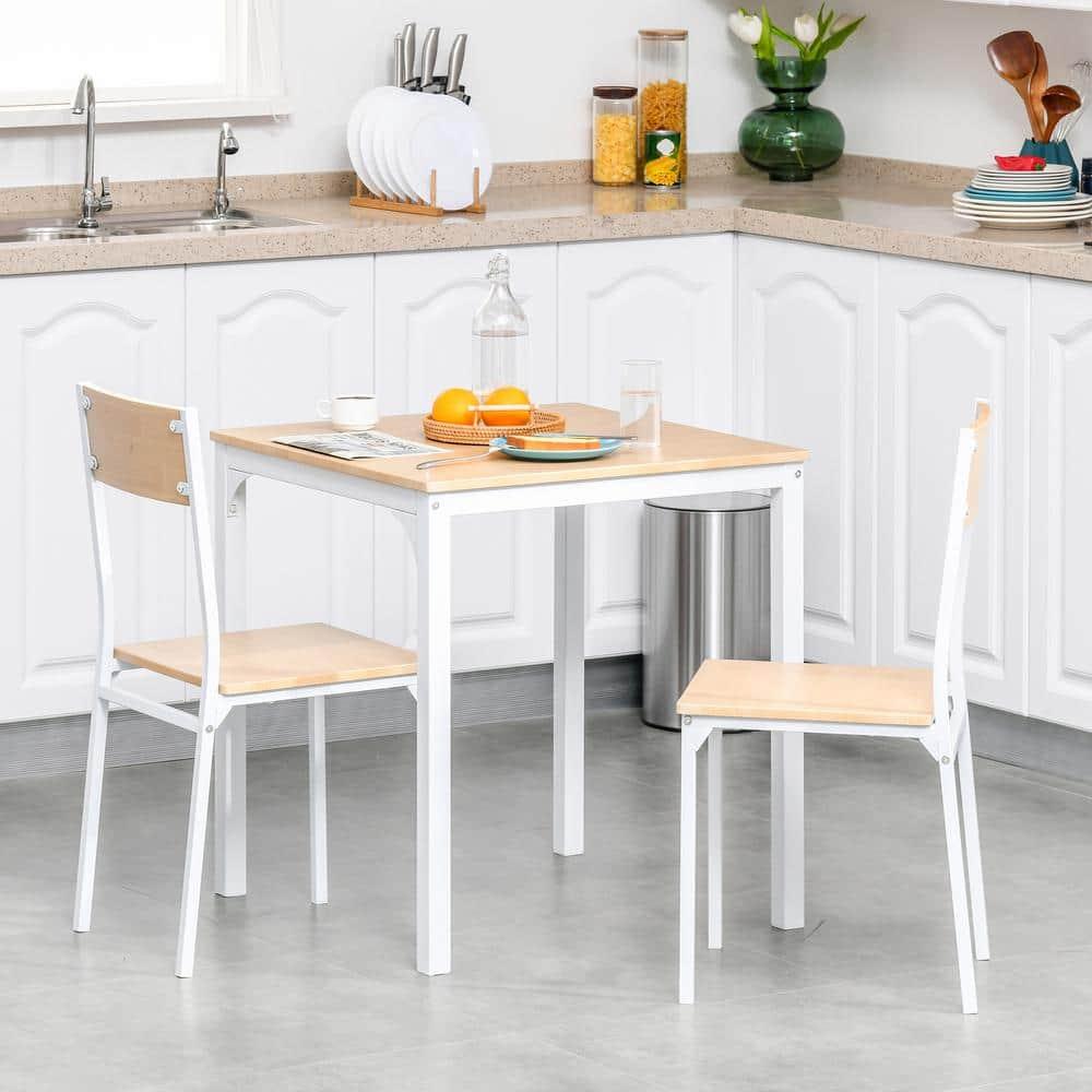 George Oliver HOMCOM 3-Piece Wooden Square Dining Table Set With 1 Table And 2 Chairs And Sturdy Metal Frame For Small Space, White