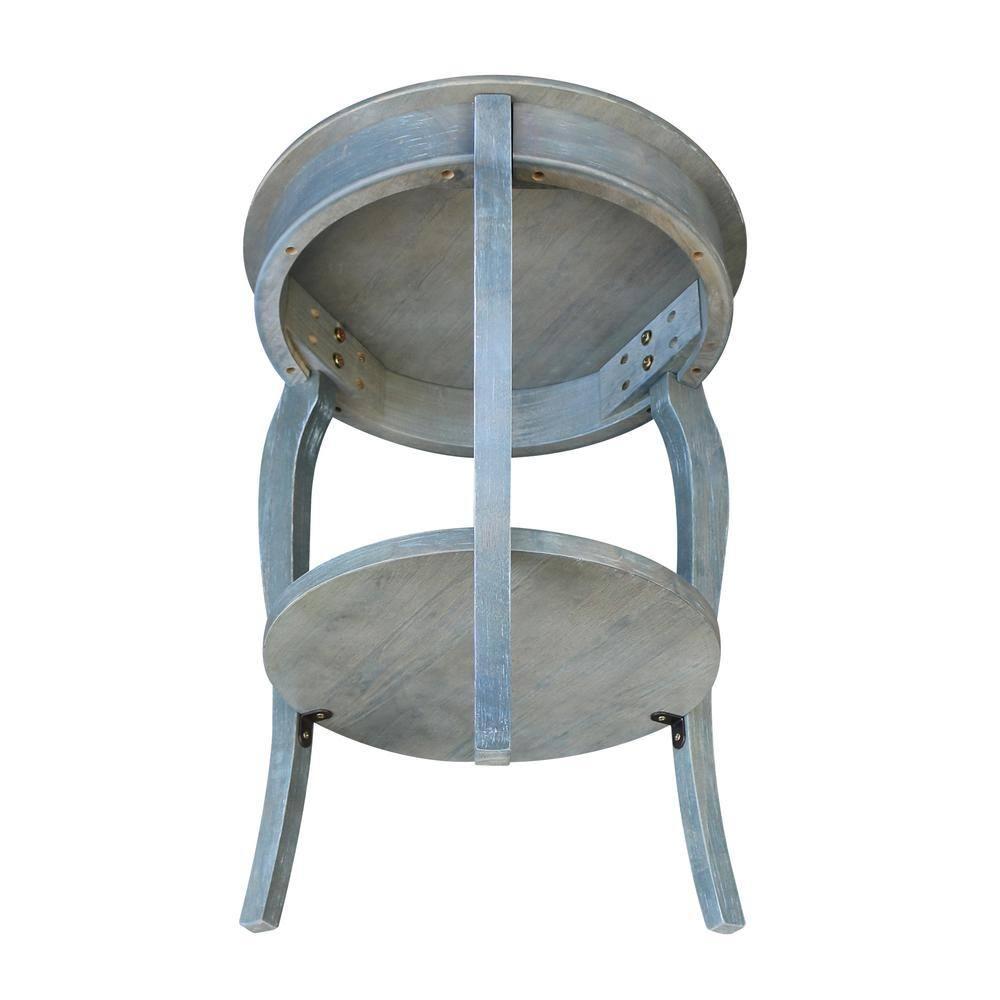 Cambria Round End Table Antique/Heather Gray - International Concepts: Solid Wood, Fixed Shelf