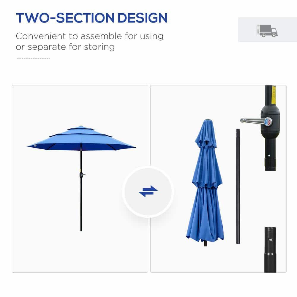 Outsunny 9' 3-Tier Patio Umbrella, Outdoor Market Umbrella with Crank and Push Button Tilt for Deck, Backyard and Lawn, Dark Blue