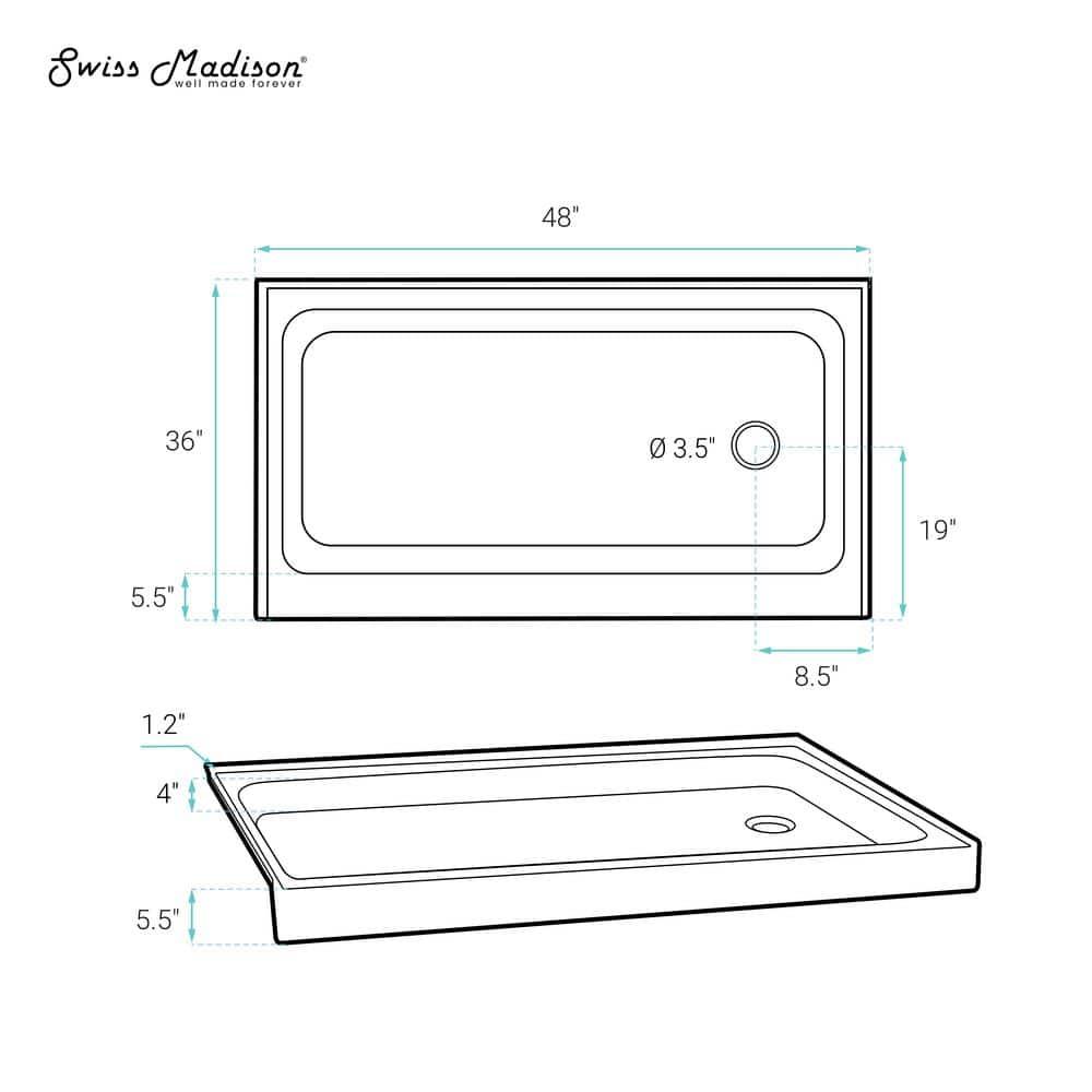 Voltaire 48" x 36" Single-Threshold, Shower Base