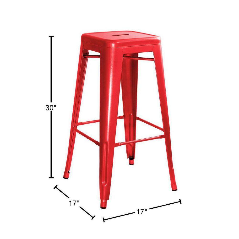 30 in. Loft Red Metal Bar Stool - 3 Piece