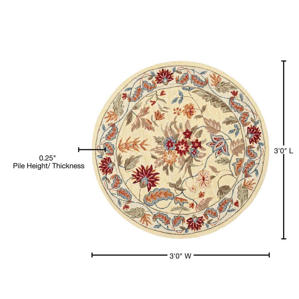 SAFAVIEH Chelsea Alaia Floral Wool Area Rug, Ivory, 3' x 3' Round