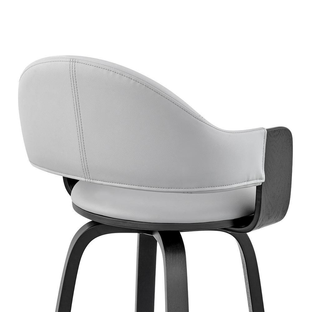 Armen Living 26" Daxton Counter Height Barstool with Gray Faux Leather Seat Black Finish Frame: Swivel, Curved Back, Footrest