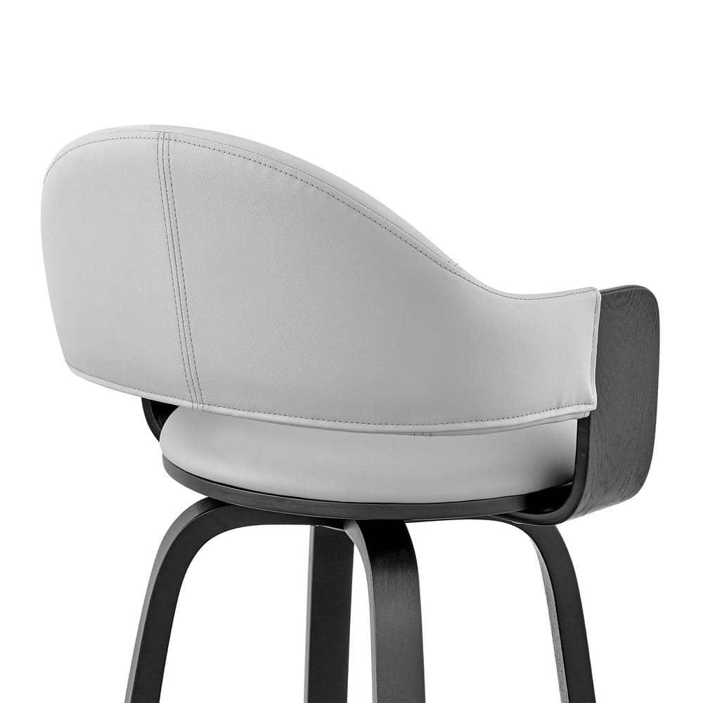 30" Daxton Counter Height Barstool with Gray Faux Leather Seat Black Finish Frame - Armen Living: Swivel, Footrest, Wood Frame