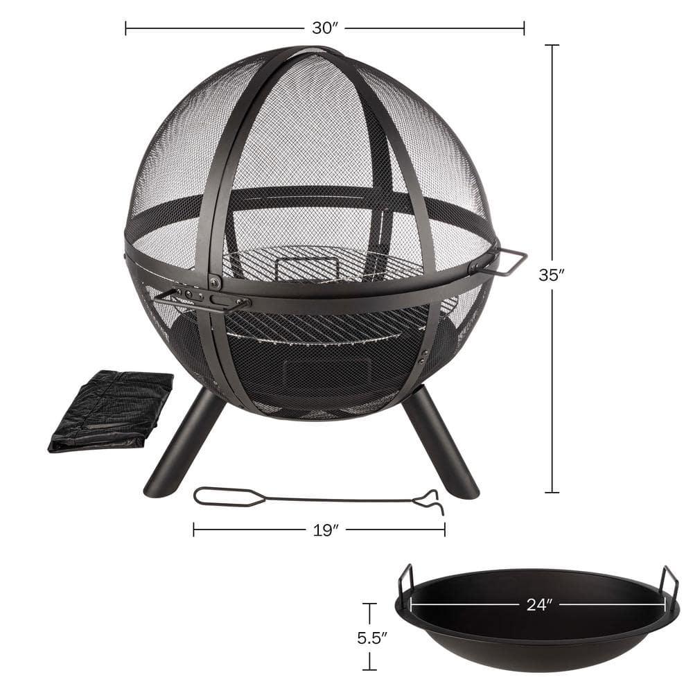 Sunnydaze Outdoor Portable Camping or Backyard Flaming Sphere Ball Fire Pit with Built-In Spark Screen - 30" - Black