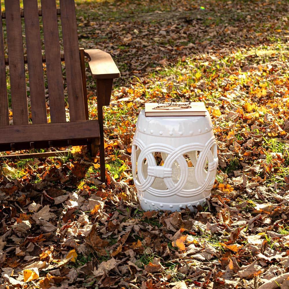 Lucky Coins 16" Eastern-Inspired Ceramic Drum Garden Stool, White - JONATHAN Y