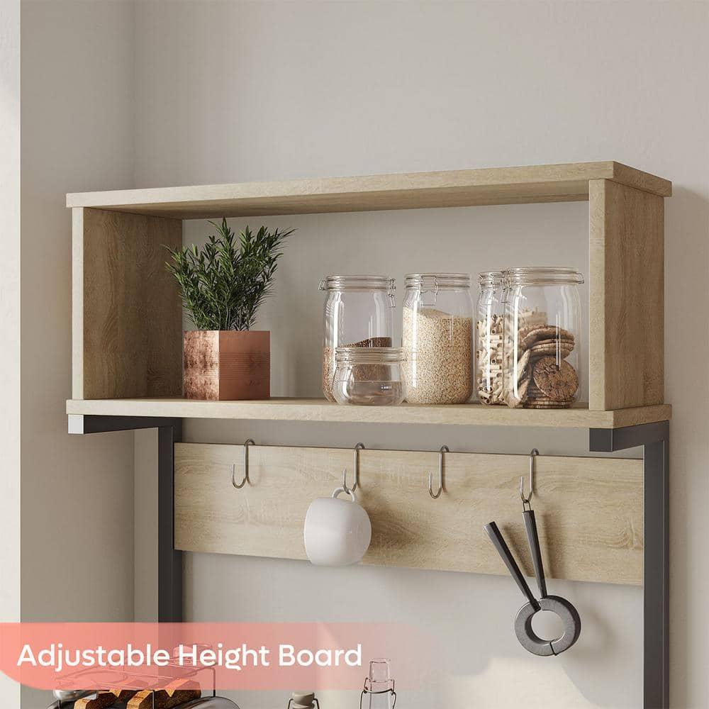 Bestier 5 Tier Microwave Stand, Coffee Bar Table with Storage for Small Space Kitchen 24in Light Oak