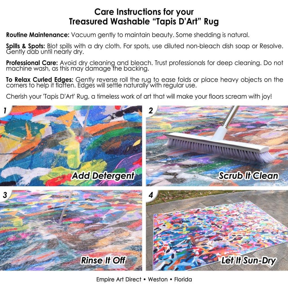 Swish Stone I Washable Abstract Art Area Rug size 5'x8'