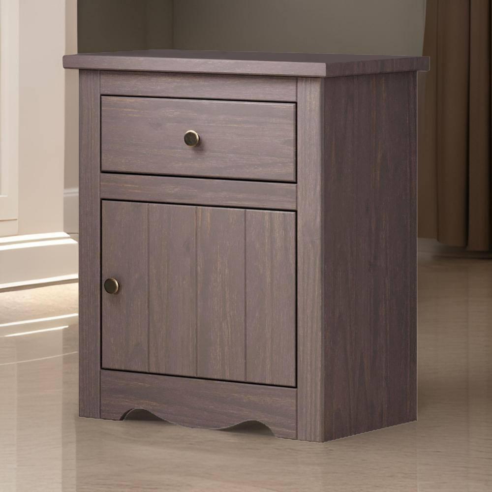 Stav Gray Solid Wood 1 Drawer Nightstand with Bronze Knobs
