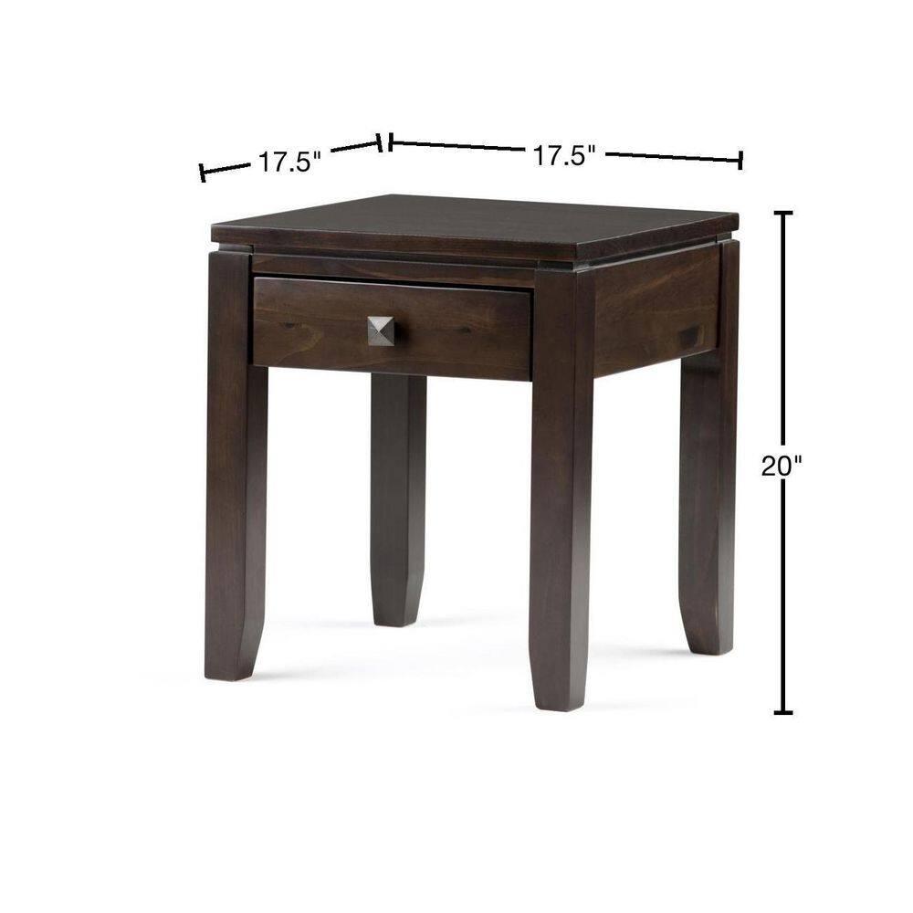 Simpli Home Cosmopolitan 18"W Solid Wood Contemporary Square End Table with Drawer