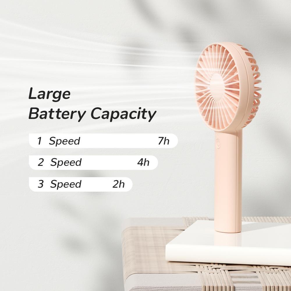 JISULIFE Handheld Fan, Portrable Mini Fan with 3 Speed, USB Rechargeable Personal Fan Battery Operated for Outdoor, Office, Travel -Pink