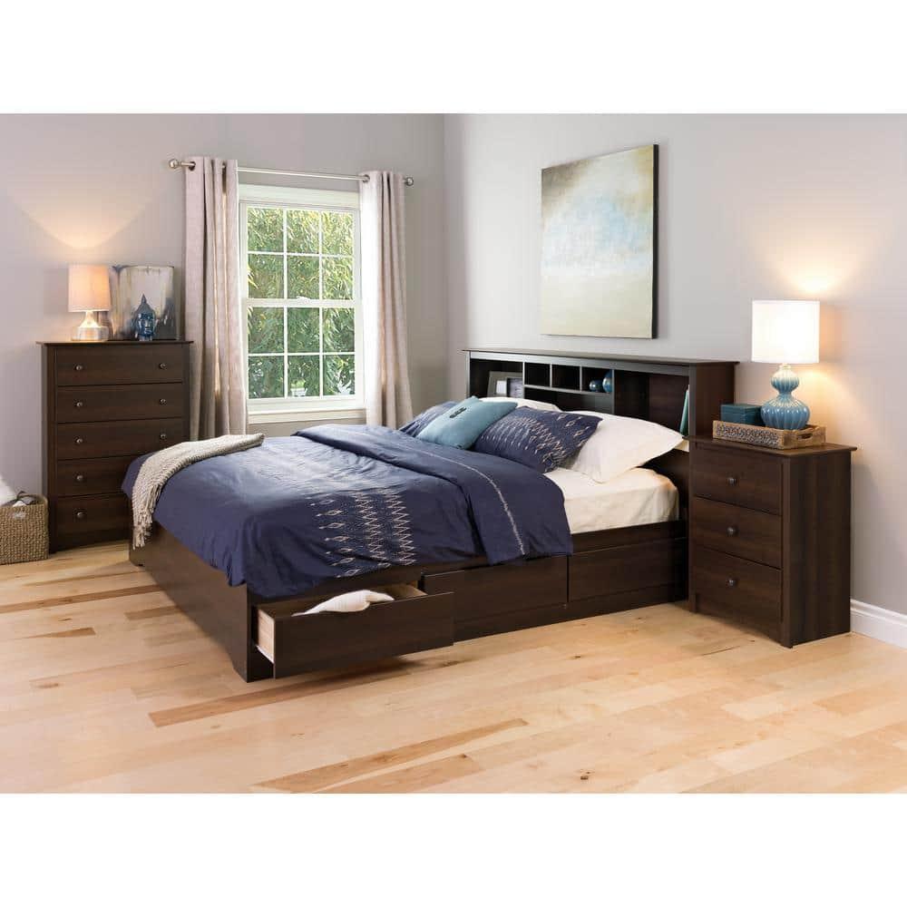 Prepac Fremont Nightstand - Espresso: Wood Composite, 3 Storage Drawers, Bedroom Furniture
