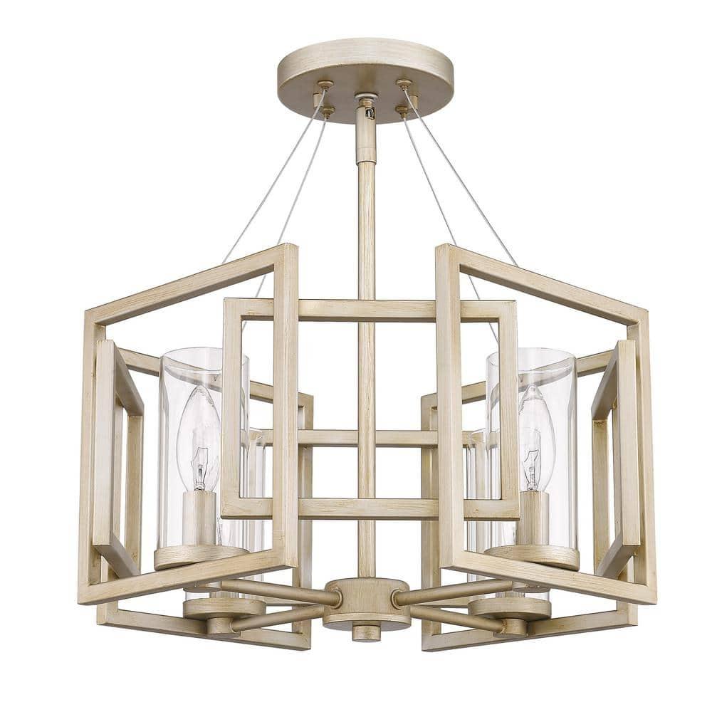 Golden Lighting Marco 4-Light Semi-flush in White Gold with Clear Glass