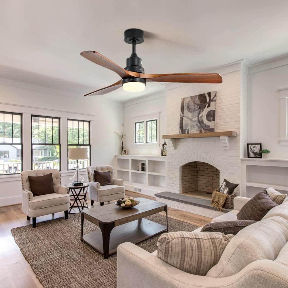 Ventilador de Techo Moderno de 52" sin Luz, Control Remoto y Motor CC Reversible Incluido Negro con Veta de Madera Oscura