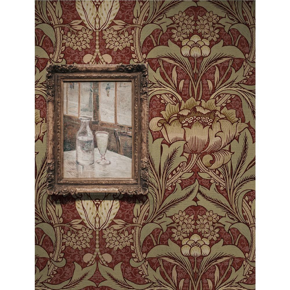 Seabrook Designs  Acanthus Floral Prepasted Wallpaper 20.5 in. W x 33 ft. L - Red Clay & Lichen