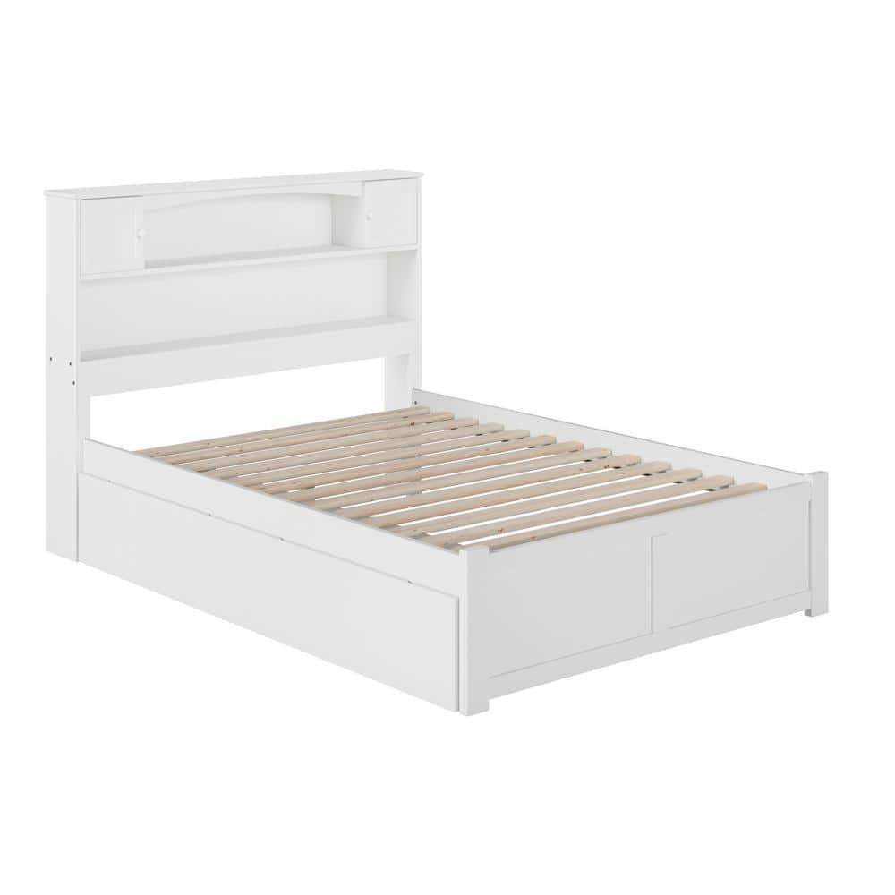 Newport Full White Wood Bookcase Bed with Storage Drawers