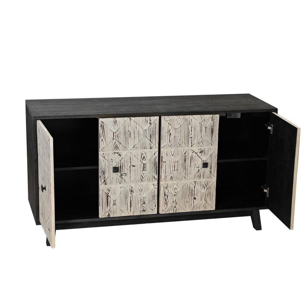 59.84 in. Black and White Elm Wood Vintage Sideboard Cabinet