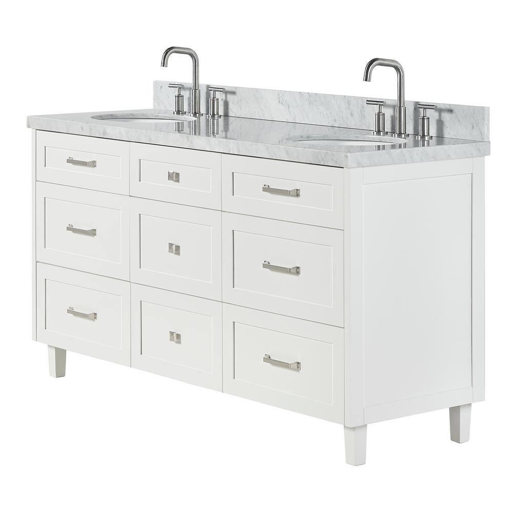 Ariel Monrow 67 Inch Double Oval Sink Bathroom Vanity With Italian Carrara Marble Countertop