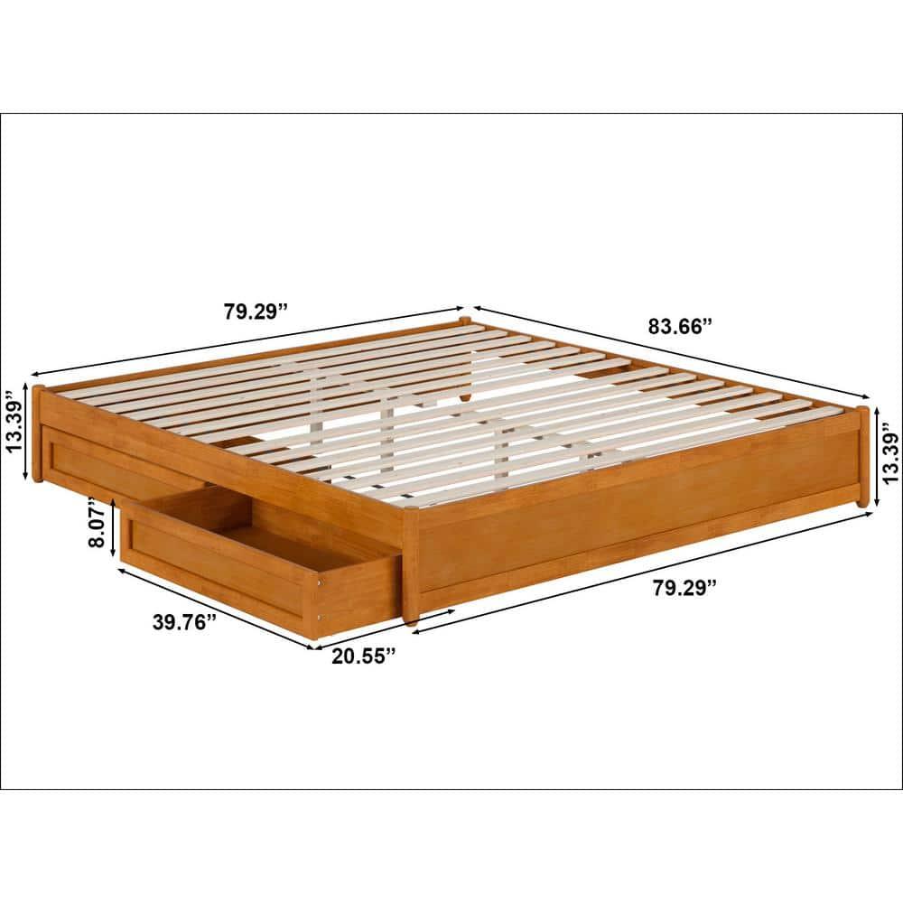 Barcelona Light Toffee King Wood Frame Platform Bed with Storage Drawers