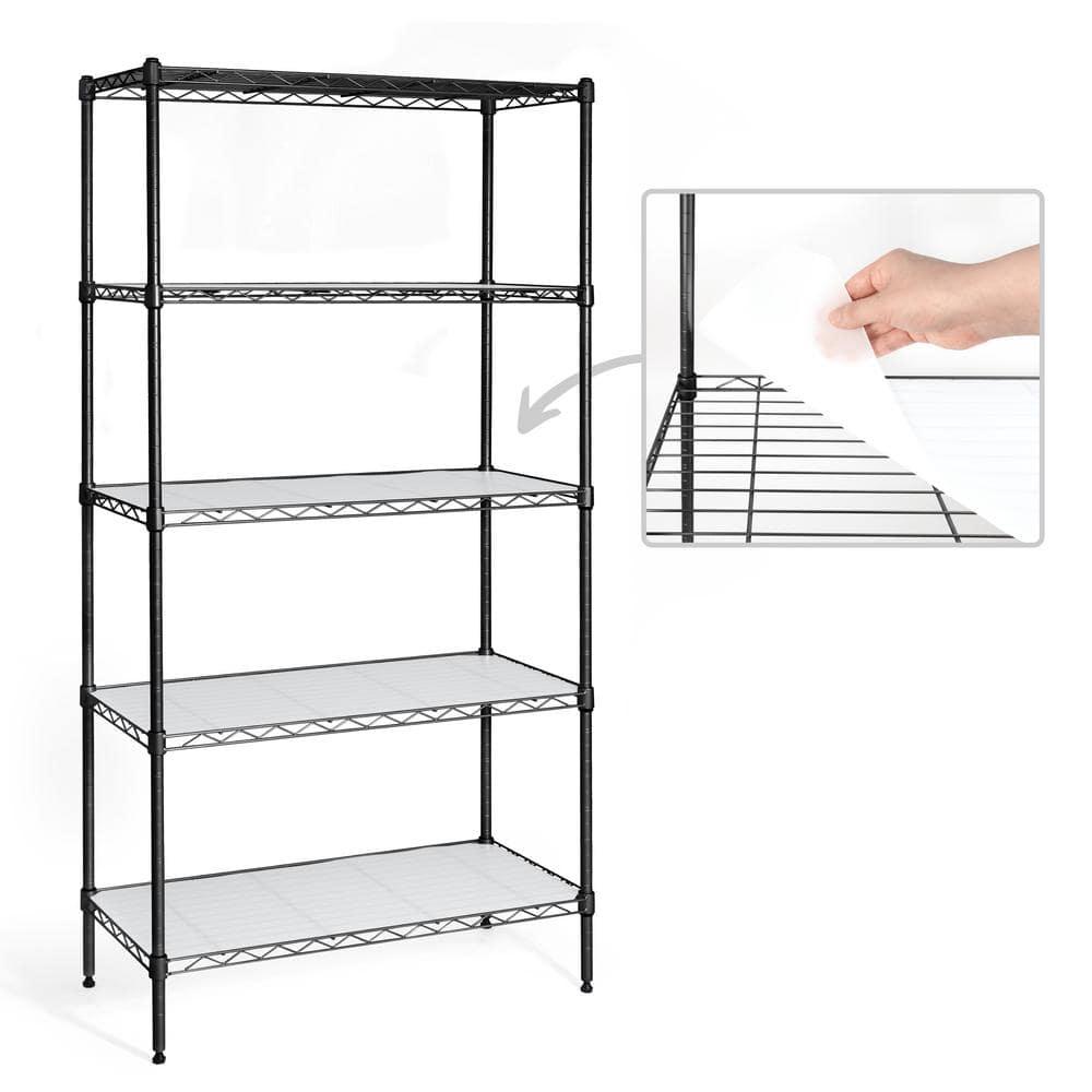Black Adjustable Height 5-Tier Steel Garage Storage Shelving Unit with Clear Liners