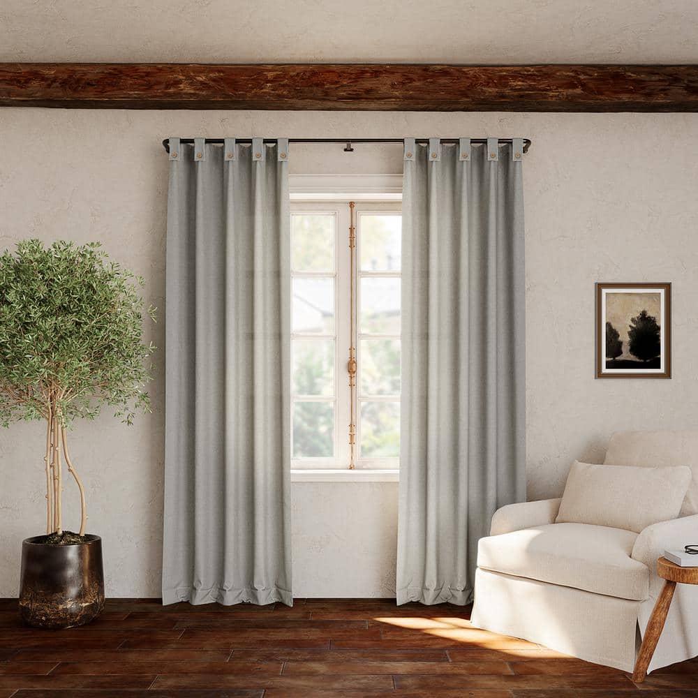40"x63" Archaeo Light Filtering Cotton Blend Button Tab Top Curtain Panel Gray: Transitional Indoor Curtain