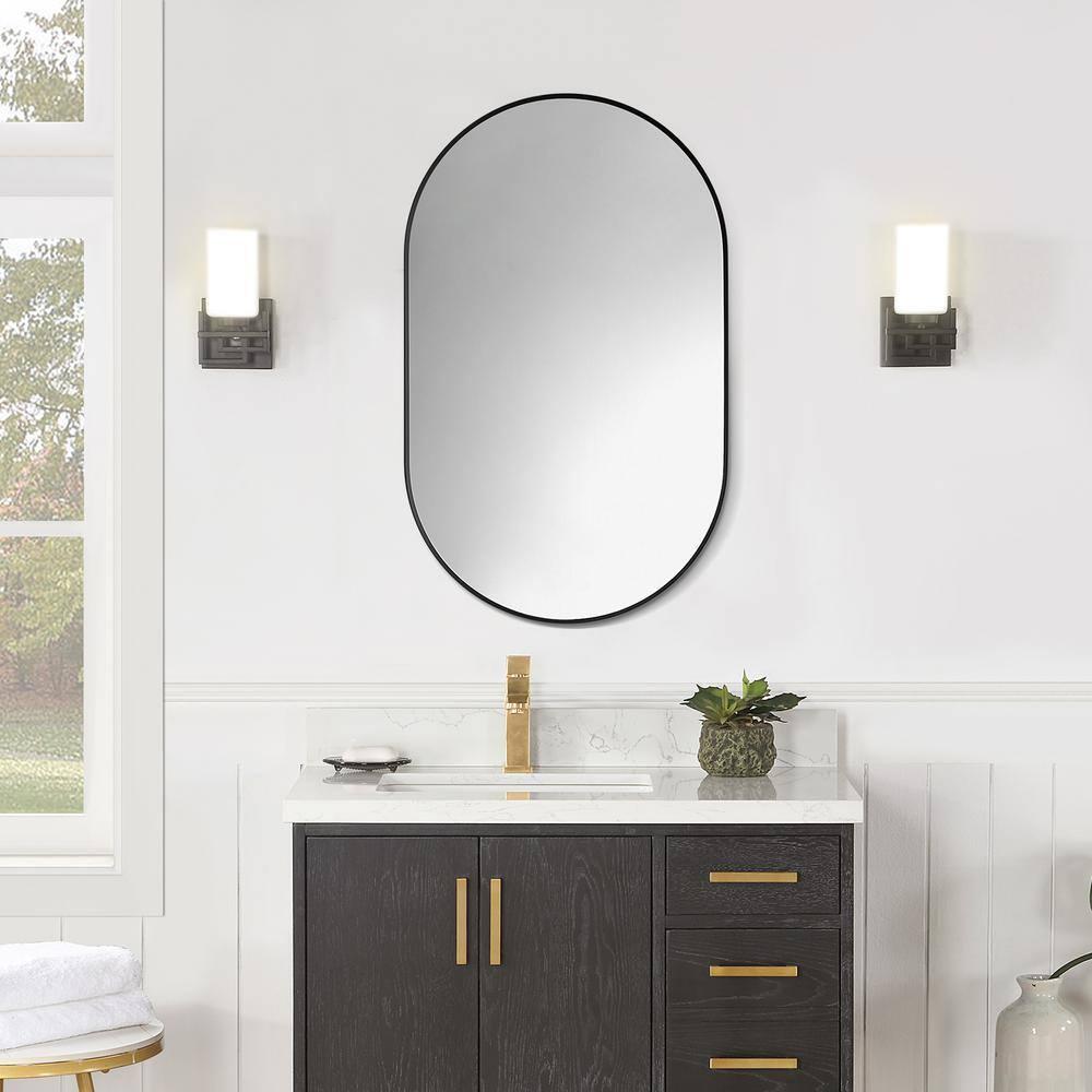 Ispra 36" Oval Bathroom/Vanity Matt Black Aluminum Framed Wall Mirror