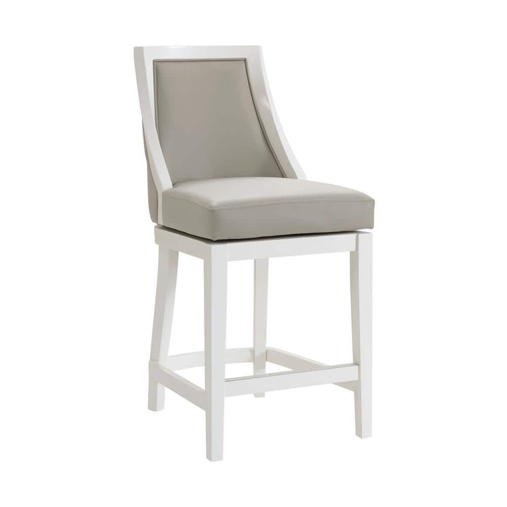 Alaterre Ellie 19" Wide Solid Rubber Wood Frame Linen Fabric Counter Height Swivel Stool With Back