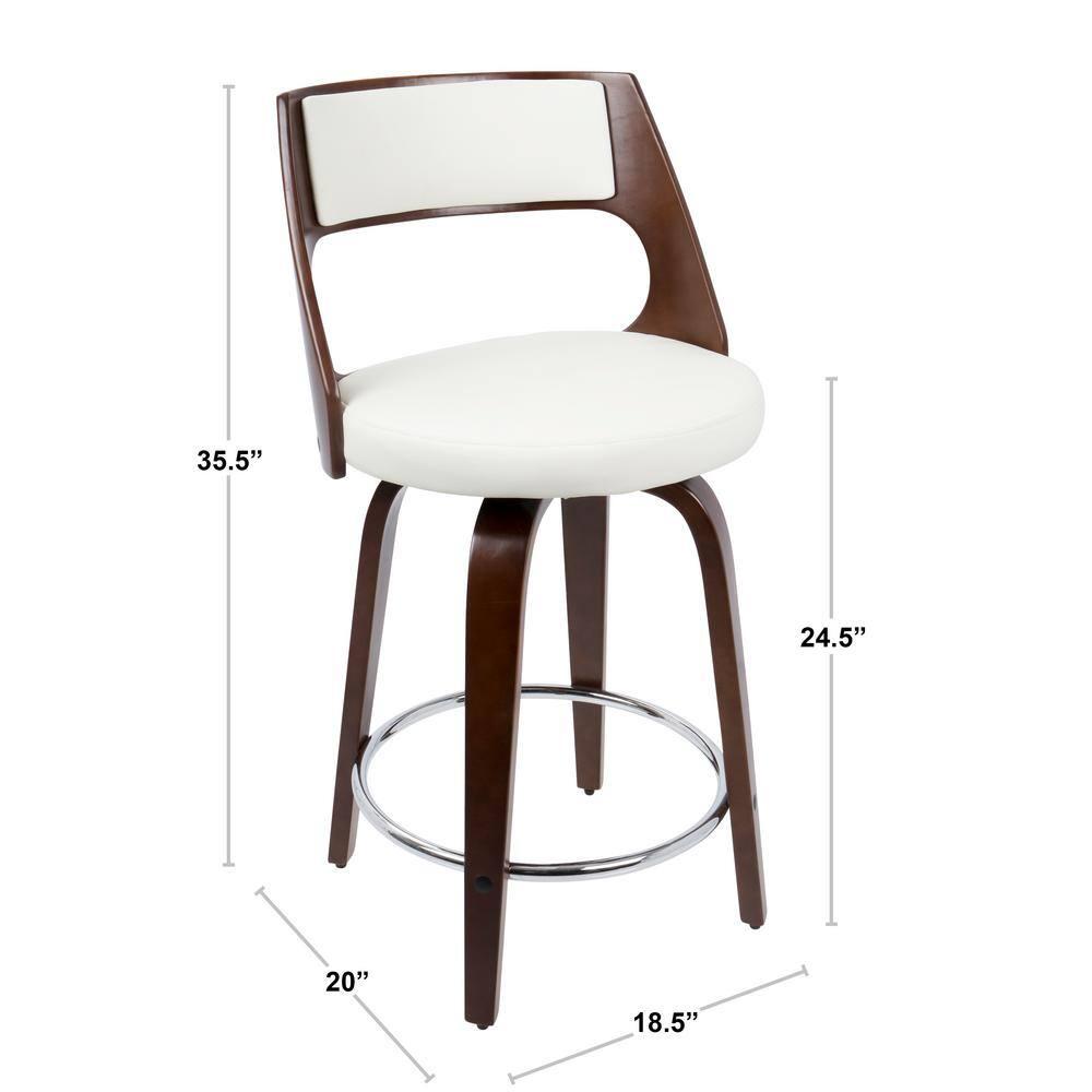 Set of 2 Cecina Upholstered Counter Height Barstools White/Cherry - Lumisource: Chrome Footrest, Swivel Seat, Wood Frame