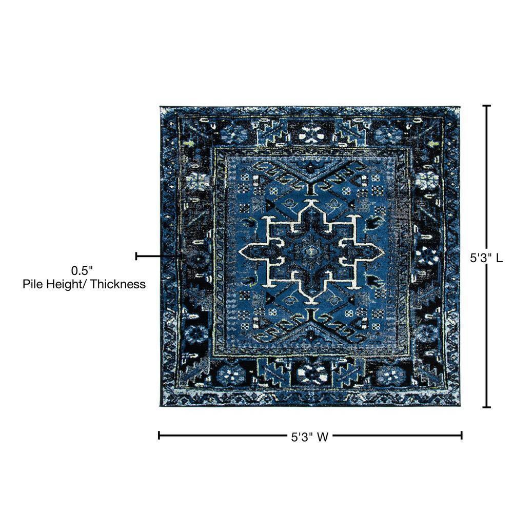 Vintage Hamadan VTH211 Power Loomed Indoor Area Rug - Blue/Grey - 5'3"x5'3" - Safavieh