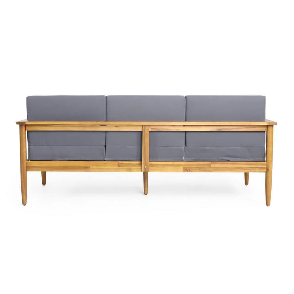 Noble House Magnolia Acacia Wood Outdoor Patio 3-Seater Sofa in Teak/Dark Gray