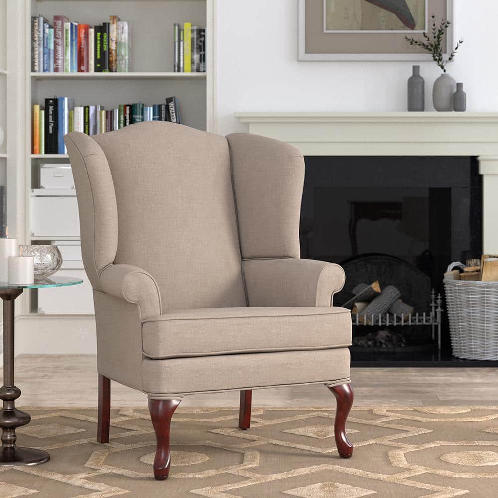 Comfort Pointe Erin Beige Fabric Traditional Wing Back Accent Chair