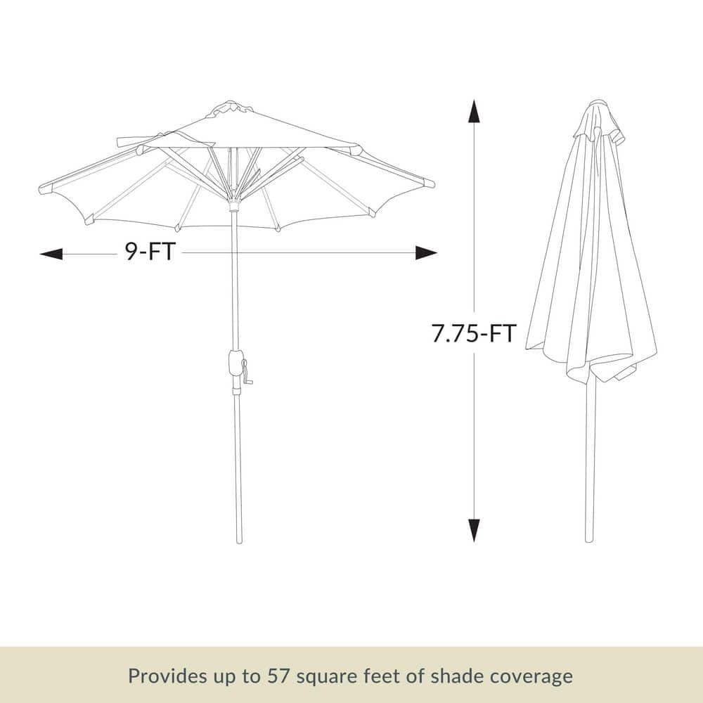 9' x 9' Mirage II Fiesta Market Patio Umbrella with Solar LED Tube Lights Black - Island Umbrella: Weatherproof, UV Protection, Crank Lift