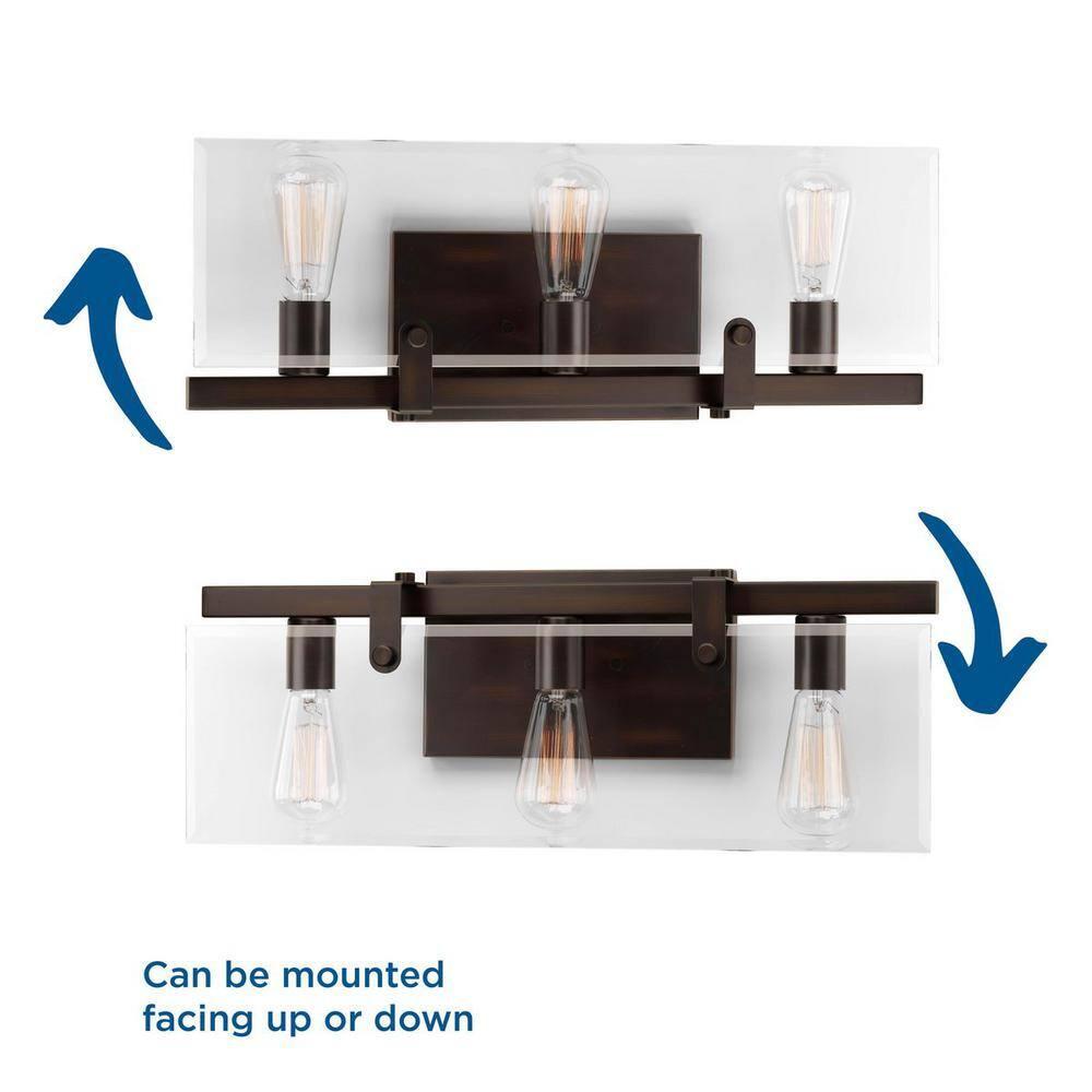Progress Lighting Glayse 3-Light Bath Vanity, Antique Bronze, Beveled Glass Shade